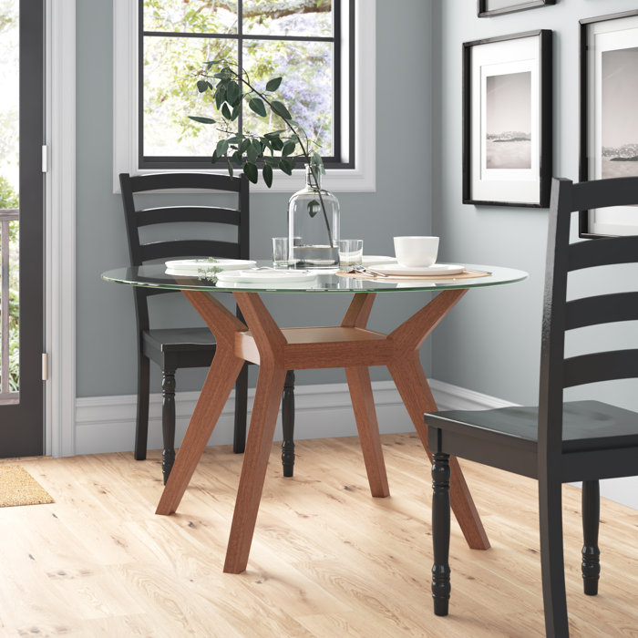 Mercury Row® Hayek Round Glass Top Solid Wood Base Dining Table